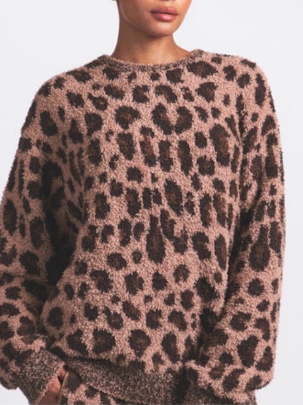 SKIMS Oversized Crew Neck Cozy Pullover in Sienna Leopard Print size S/M NEW